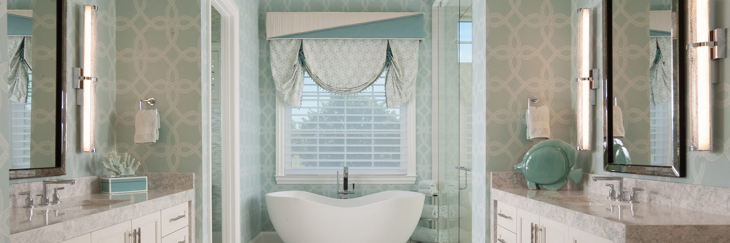 custom window treatment for a bathroom