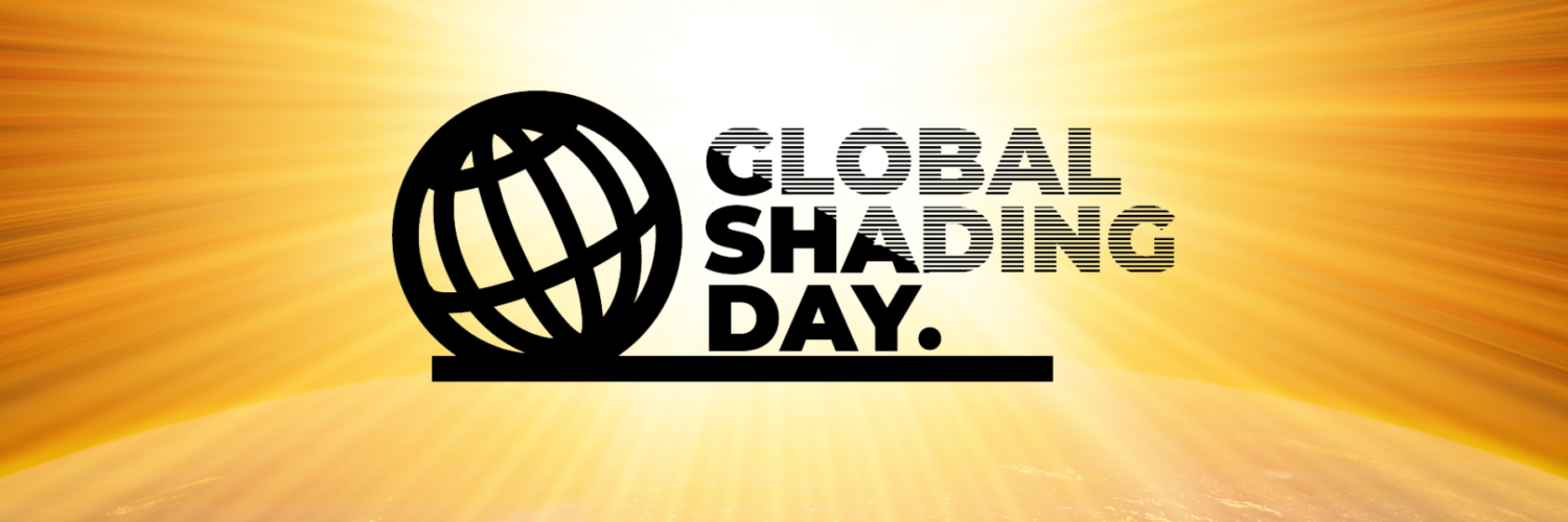 Sun shining on earth with Global Shading Day logo.