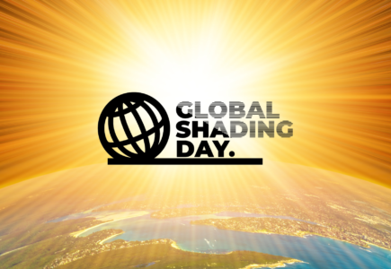 Sun shining on earth with Global Shading Day logo.